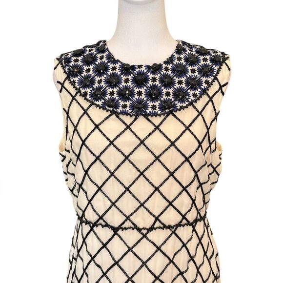 Tory Burch Madeline Gown Silk Ivory Black Navy Beaded Evening Gown Size 10 New - Picture 6 of 16